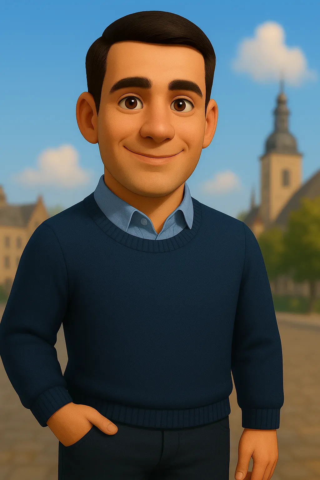 Kleine groepsfoto van het Degima-team buiten het kantoor, lachende collega’s in zakelijke-casual kleding, zachte daglichtfotografie met natuurlijke compositie die familiale en professionele identiteit communiceert.