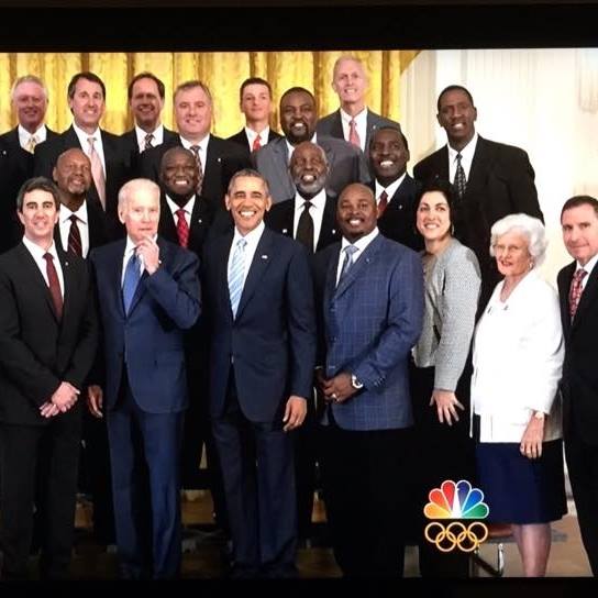 Married Life Ministries founder Harold Thompson with President Barack Obama and Vice President Joe Biden during the 1983 NC State National Championship team's visit to the White House.