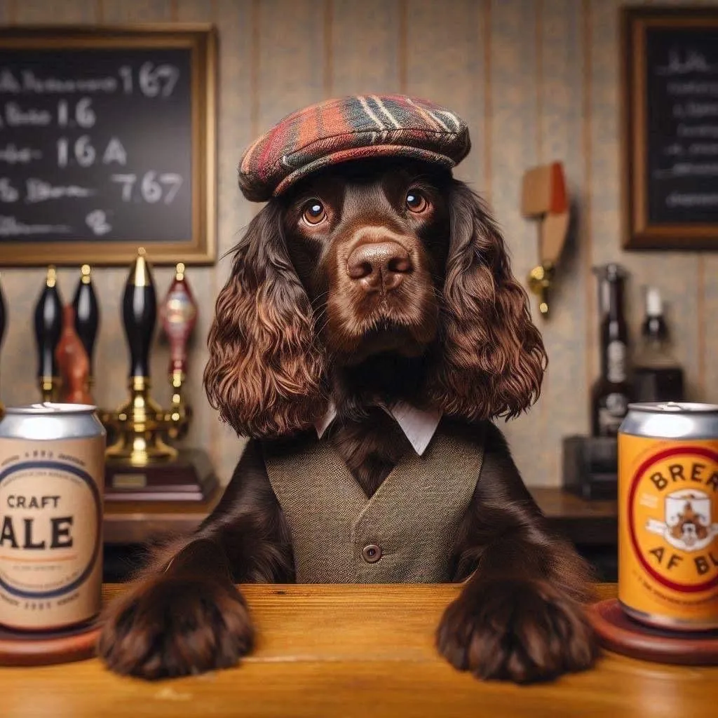 Mural of Kraken, the beloved cocker spaniel, dressed as a bartender in a flat cap and waistcoat, featured at The Pour House craft beer bar in Devizes — a playful nod to the bar’s community spirit and personality.