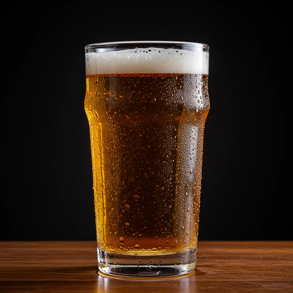 a pint of refreshing beer with condensation drops on the side of the glass