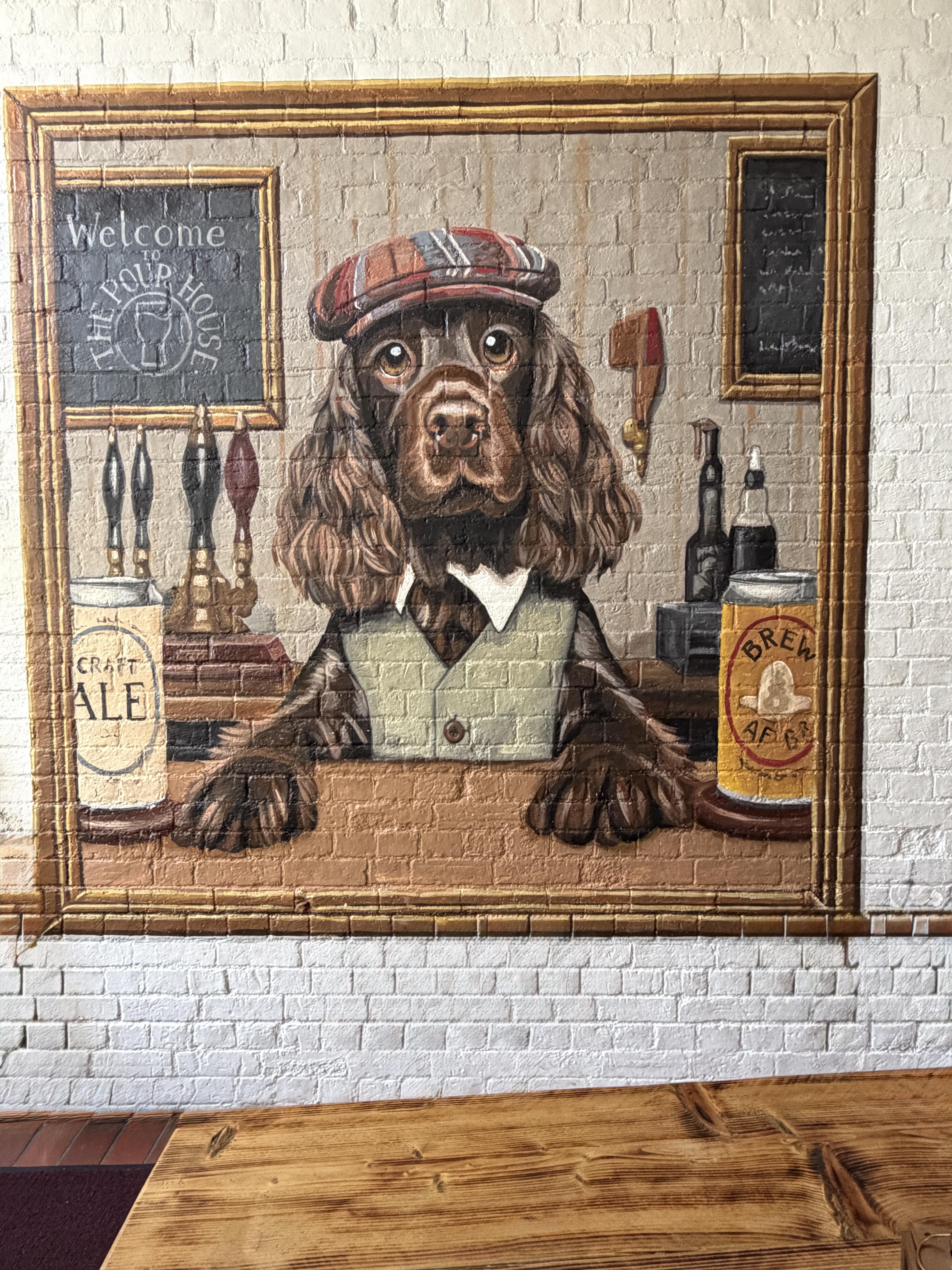 The Spaniel Barman mural at The Pour House craft beer bar, Devizes