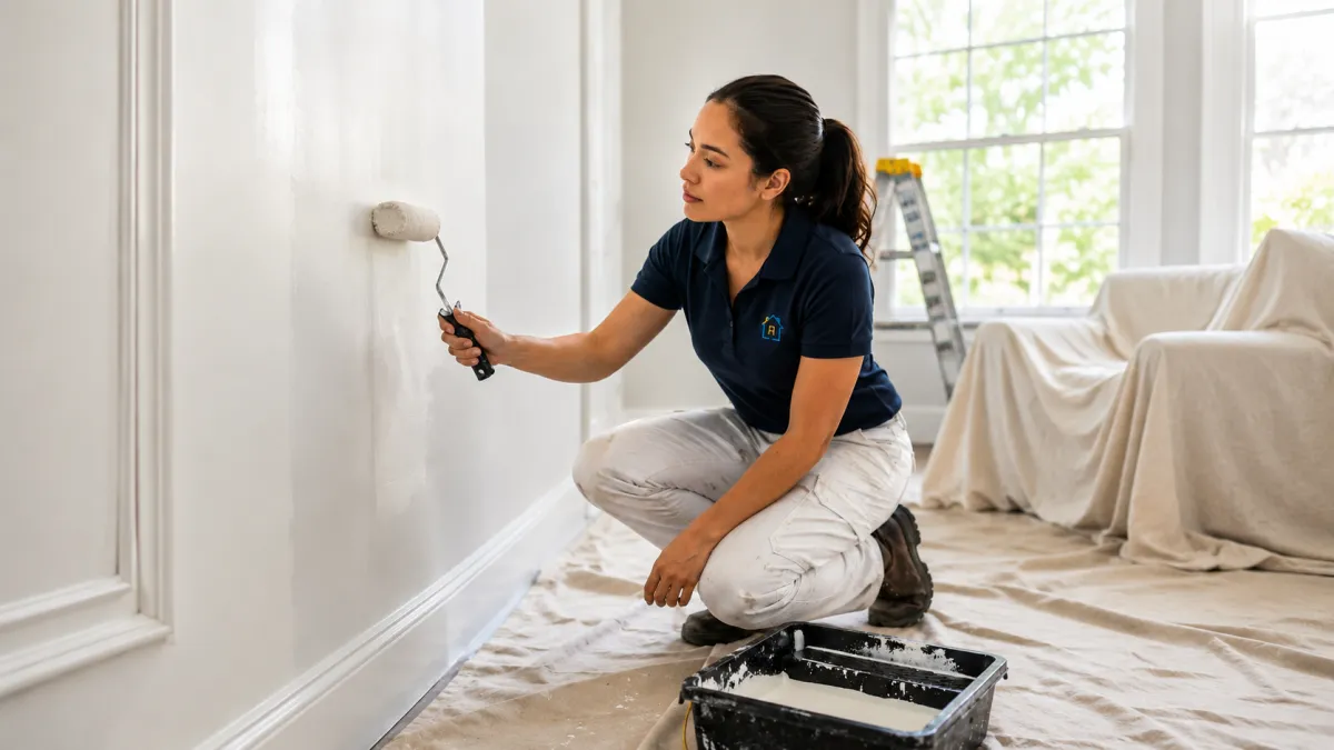 Professional painter completing an interior wall painting project