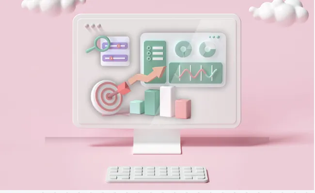Animation of computer with financial tracking assets