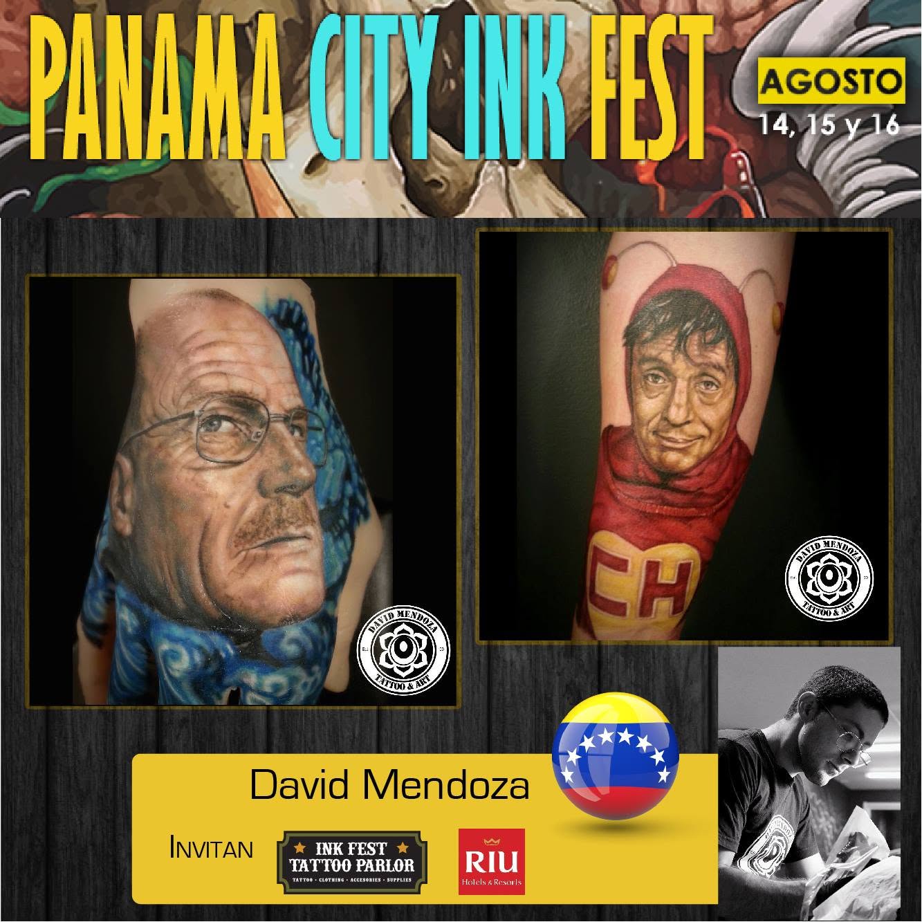 Cartel publicitario de la séptima edición del Panamá Ink fest donde aparece David Mendoza art