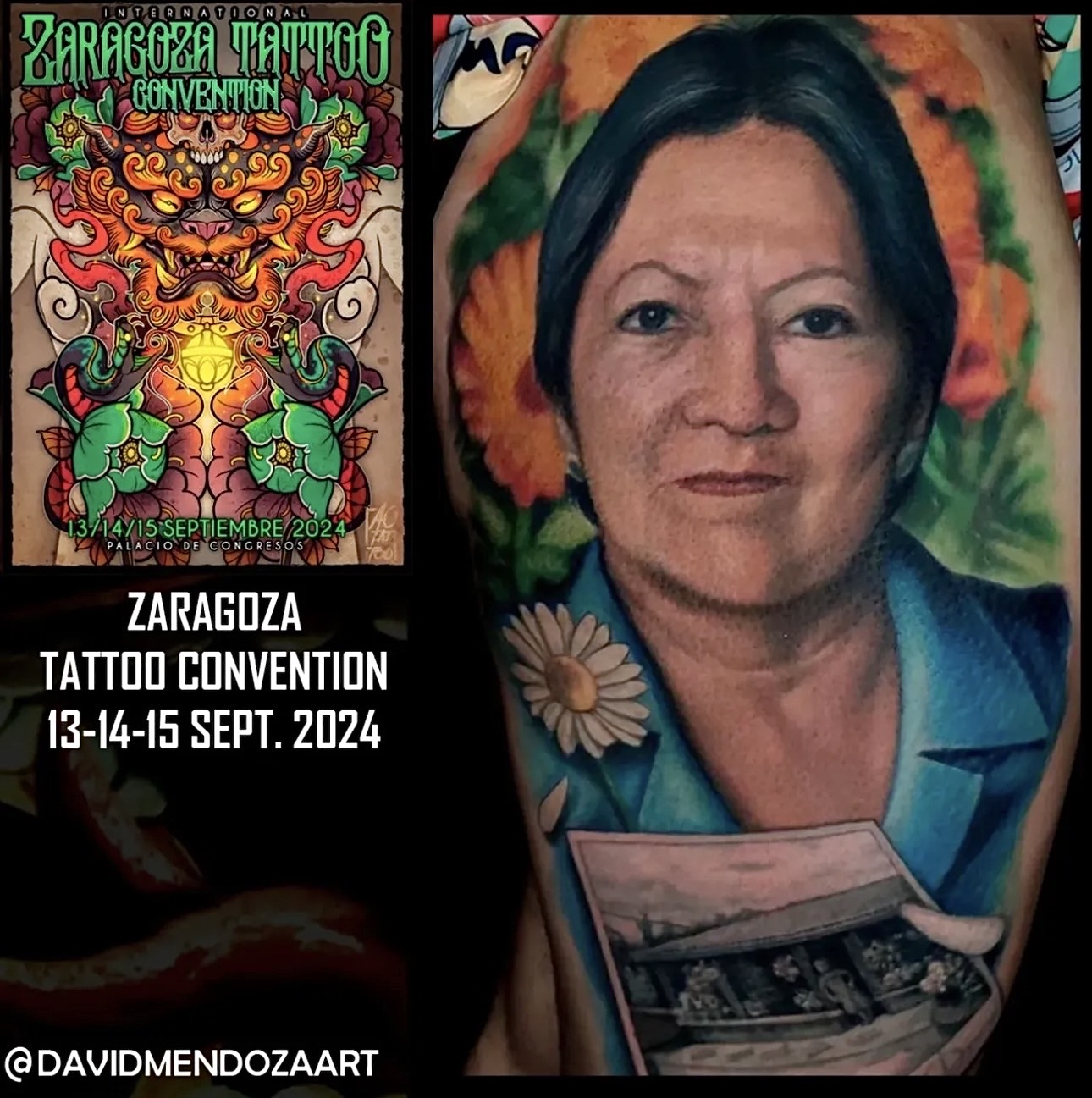 cartel publicitario de la spain tattoo convention de Zaragoza en el año 2024 donde aparece David Mendza Art