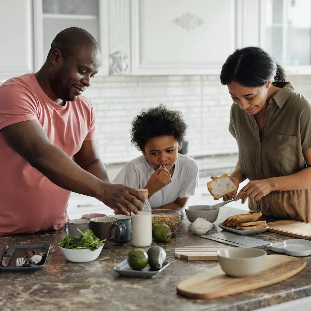 Family cooking in their new home