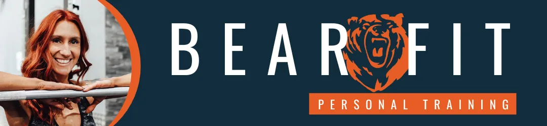 Bear Fit Personal Training logo featuring a bear symbol and a smiling female personal trainer.