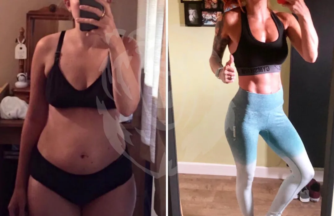 Fitness transformation progress photos of a client after personalised training and meal planning support.