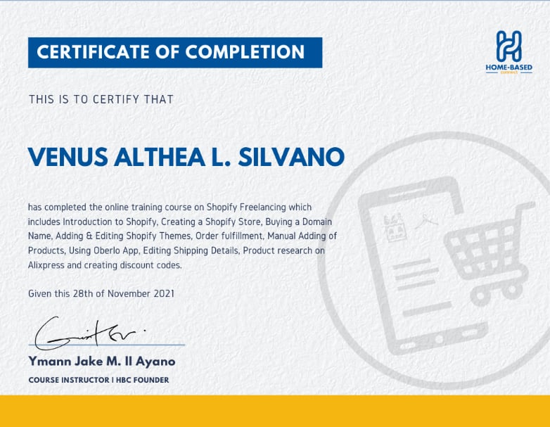 Shopify Training Certificate placeholder
