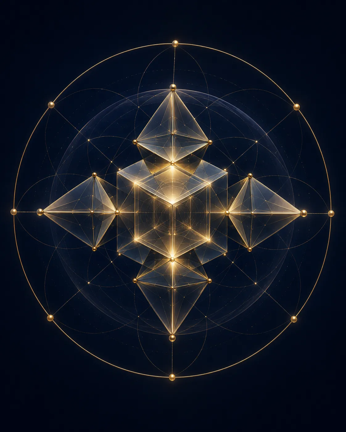 Energy Shaping signature geometry: a glass cube and six pyramidal forms within an orbital field
