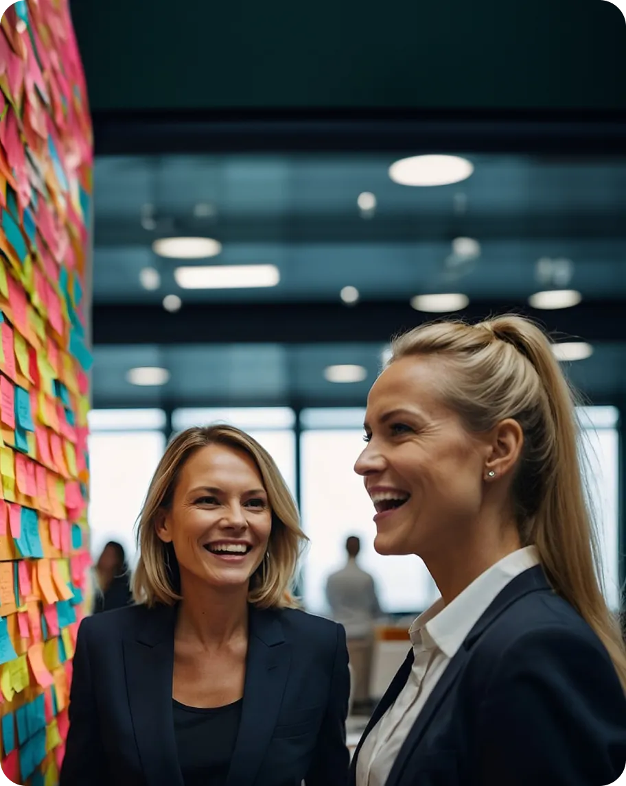 Workers laughing together