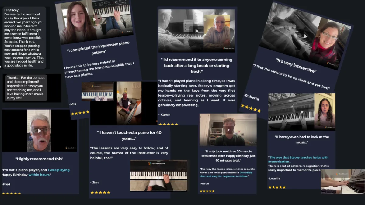 Piano Skool student testimonials and reviews from adult beginner piano students