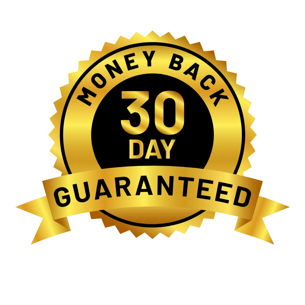 30-day money-back guarantee badge for 100-Day Piano Roadmap online piano course