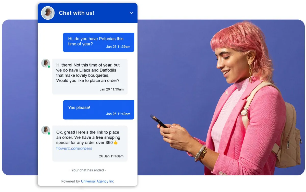 customer talking with business AI chatbot assistance