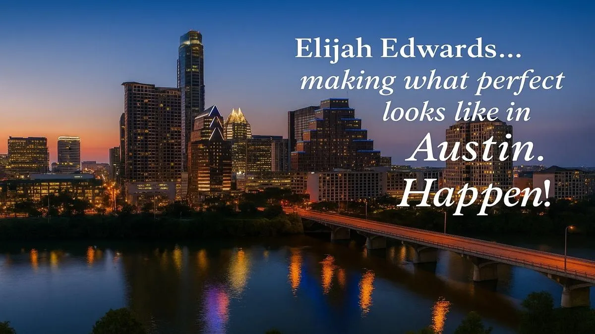 Austin skyline with comedy casino event overlay – Elijah Edwards show promotion