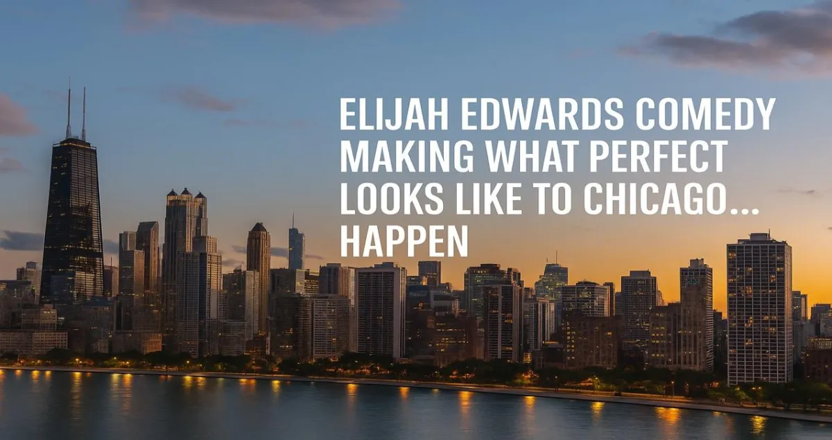 Elijah Edwards commanding the stage at a Chicago corporate holiday party with clean comedy hypnosis