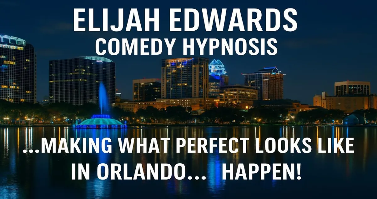 Downtown Orlando skyline from above the Orange County Convention Center — perfect backdrop for Elijah Edwards' dynamic comedy hypnosis show at business and leadership conferences.