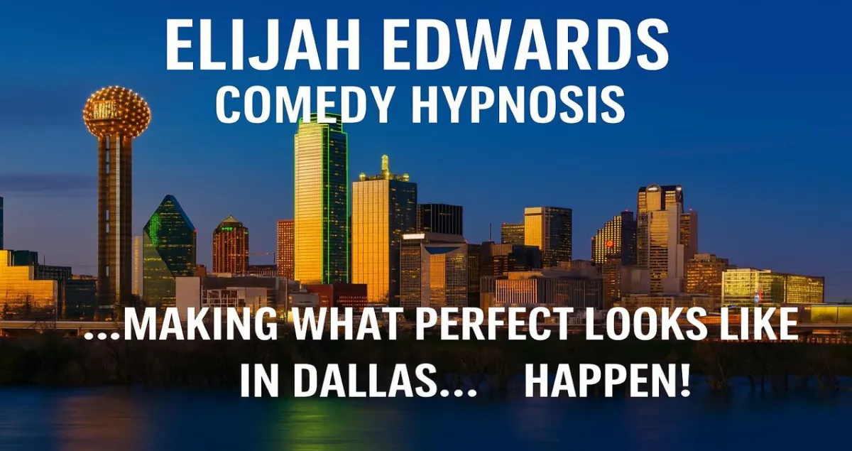Dallas skyline near the Majestic Theatre and Kalita Humphreys Theater, used for Elijah Edwards’ theater comedy hypnosis branding