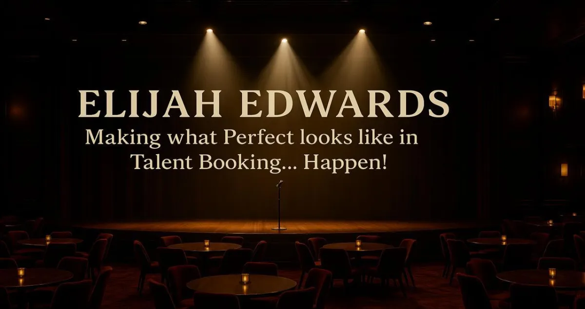 Elijah Edwards performing onstage at a global comedy hypnosis showcase booked by international talent buyers