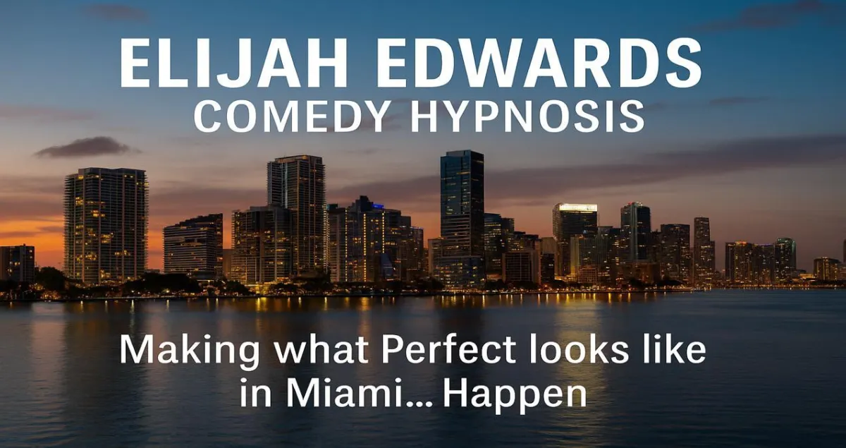 Packed conference audience in downtown Miami laughing during Elijah Edwards’ clean hypnosis performance.