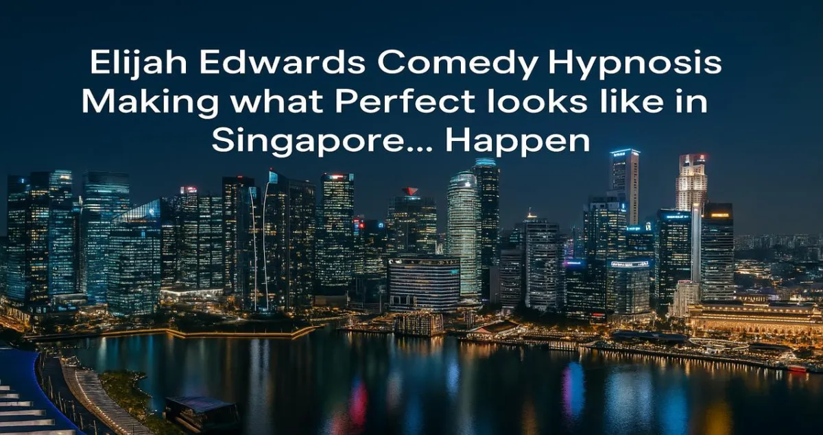 Elijah Edwards headlining a sold-out stage hypnosis show in Singapore’s Marina Bay district.