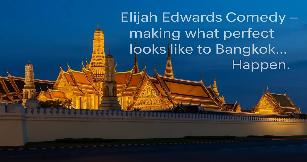 Elijah Edwards performs his viral clean comedy hypnosis show in front of Bangkok’s city lights and high-energy crowd