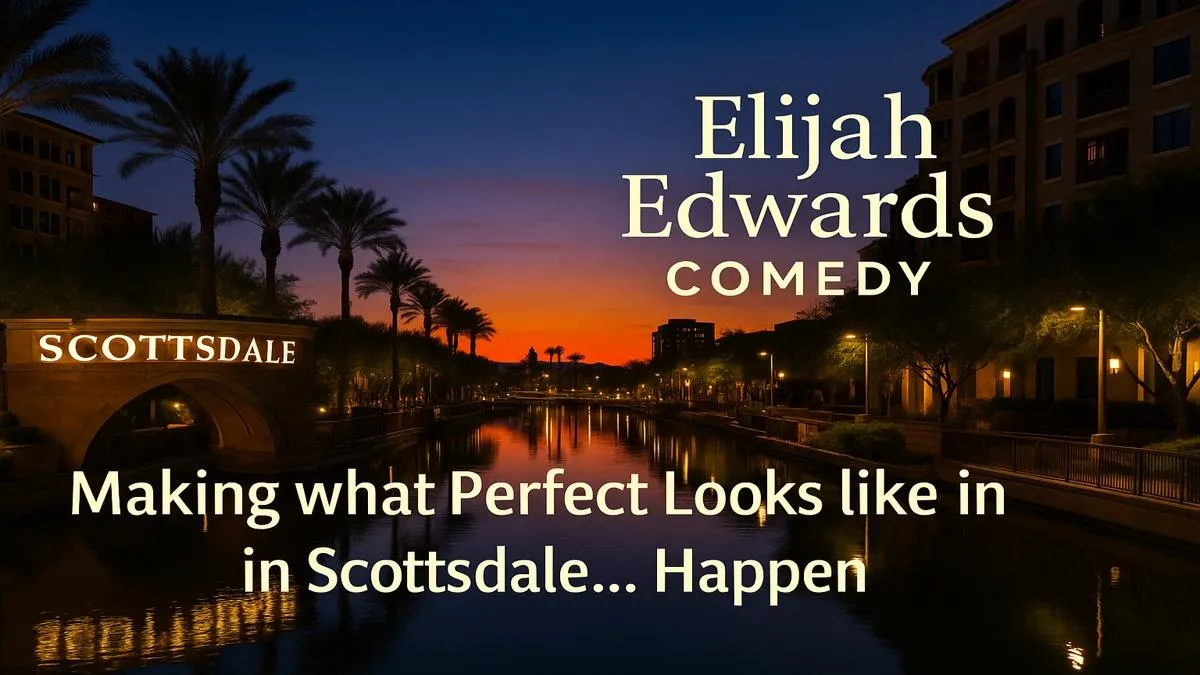 Elijah Edwards on stage delivering a high-energy viral hypnosis show for a packed Scottsdale corporate audience
