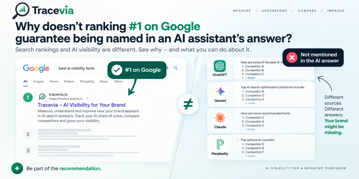 Why Ranking #1 on Google Doesn't Guarantee AI Visibility