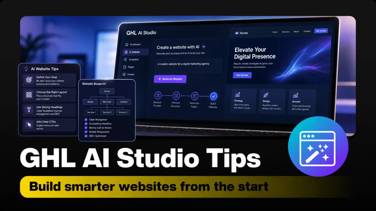 Designer reviewing GHL AI Studio website layout on a large screen