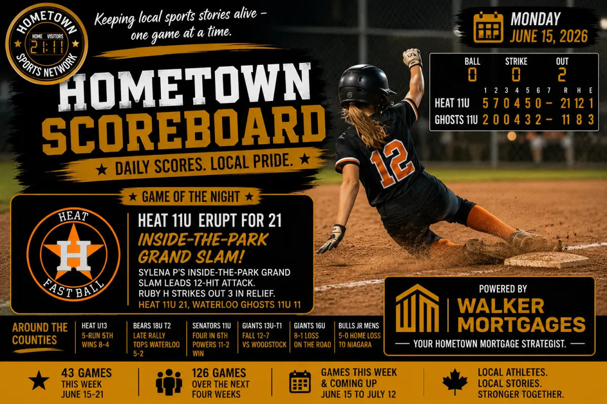 Hometown Sports Network recap, June 15, 2026, Haldimand Heat 11U vs Waterloo Ghosts Harcourt 11U