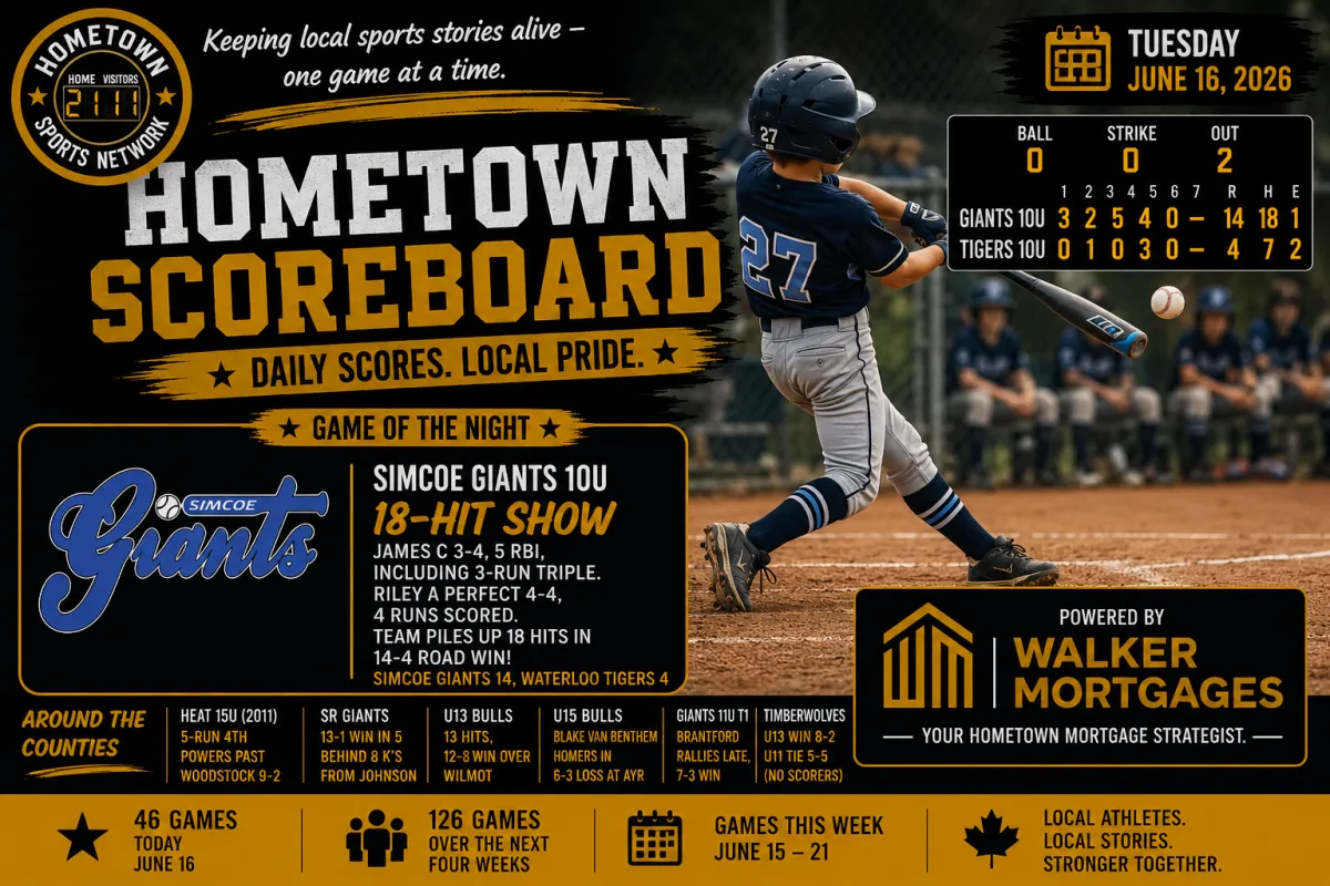 Hometown Sports Network recap, June 16, 2026, Simcoe Giants 10U vs Waterloo Tigers