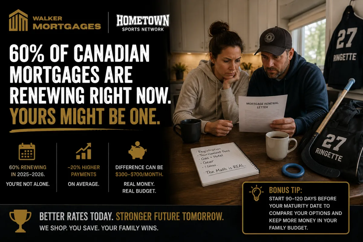 Ringette parent looking at a mortgage renewal letter on the kitchen counter
