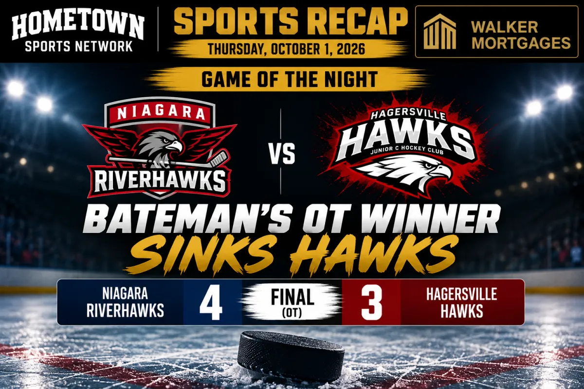 Hometown Sports Network recap, October 1, 2026, Niagara Riverhawks and Hagersville Hawks