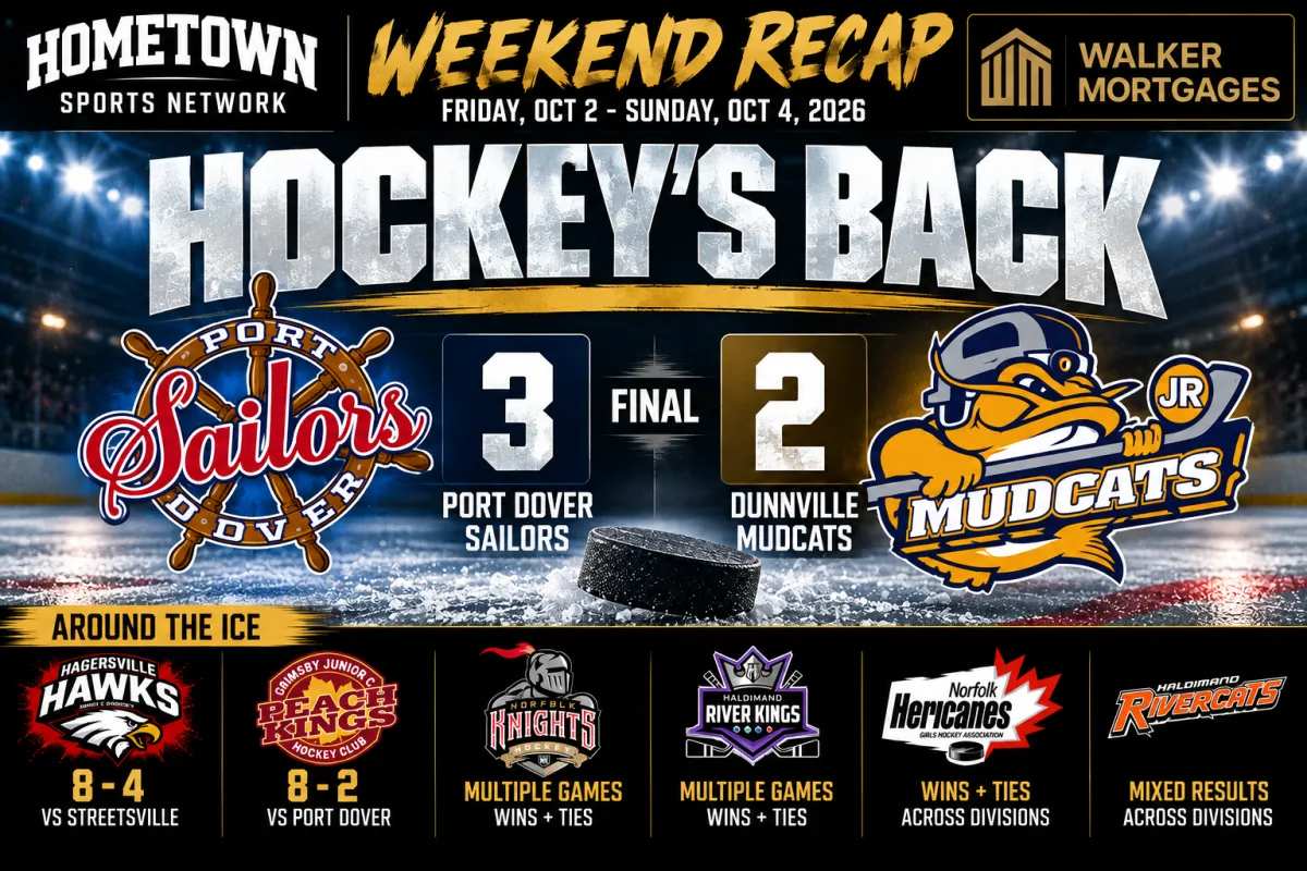 Hometown Sports Network recap, October 2 to October 4, 2026, Port Dover Sailors and Dunnville Mudcats