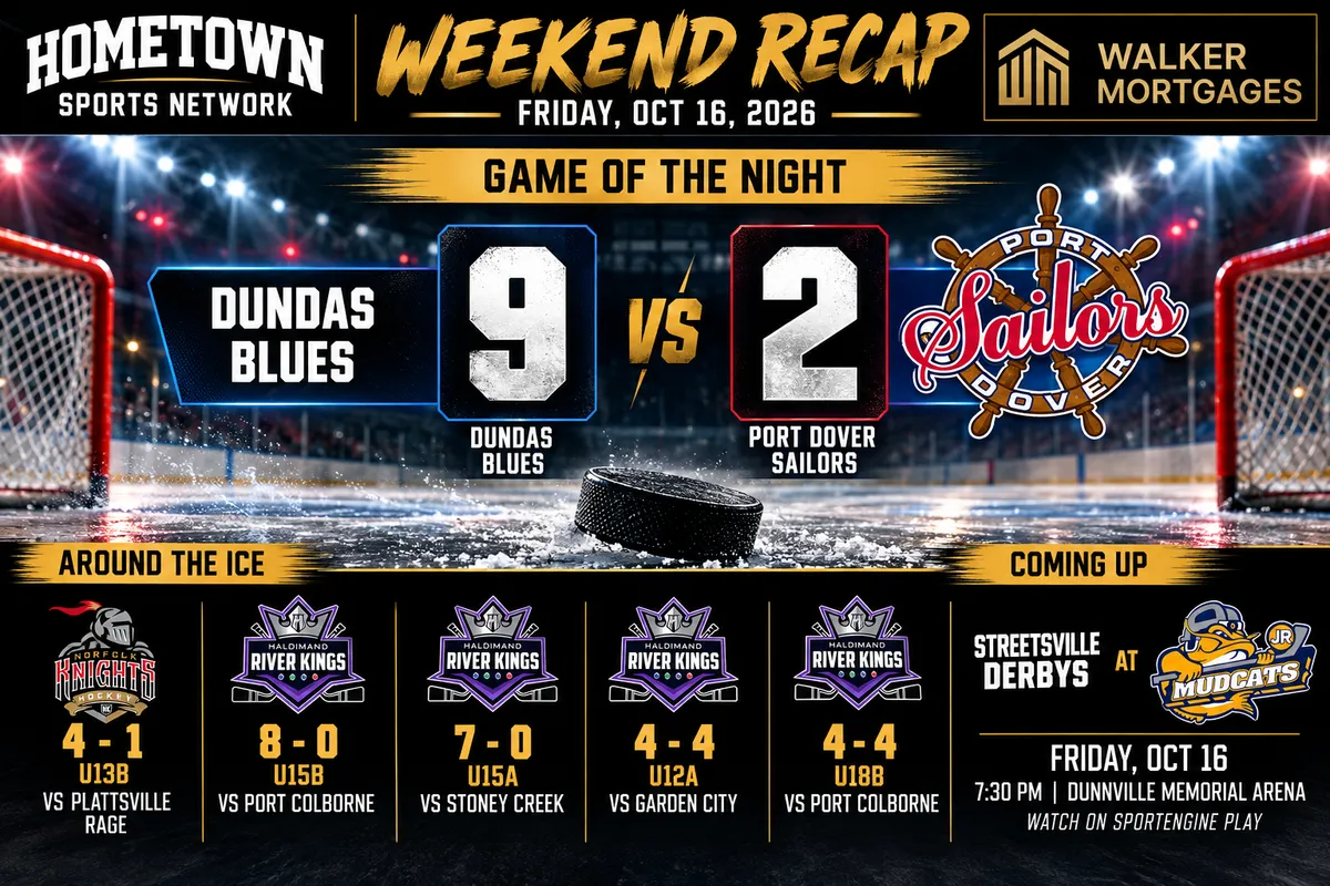 Hometown Sports Network recap, October 16, 2026, Dundas Blues, Port Dover Sailors