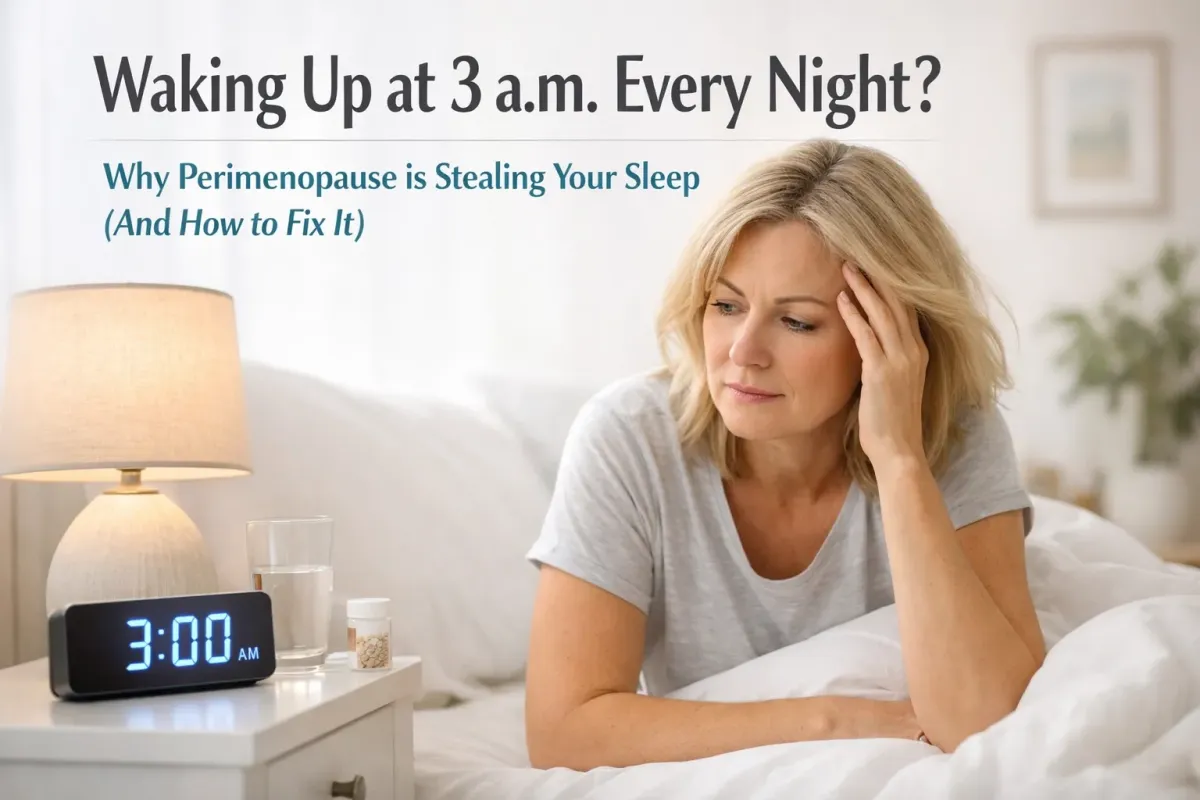 Frustrated midlife woman looking at her alarm clock at 3 a.m.
