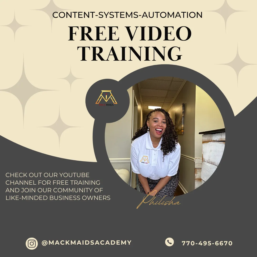 Free video training on the Mack Maids Academy YouTube channel