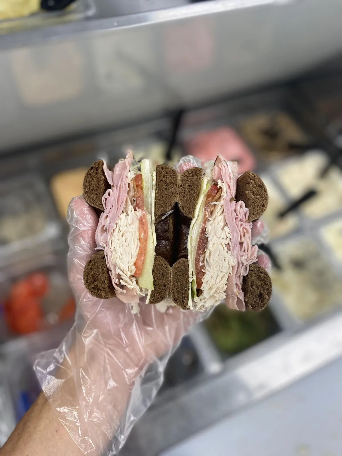 Salty Club on a Pumpernickel Bagel