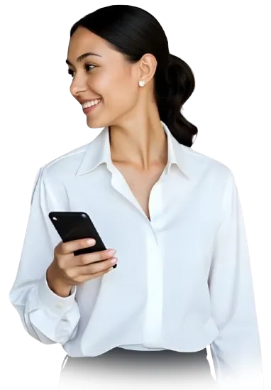 happy business woman placing a call on cell