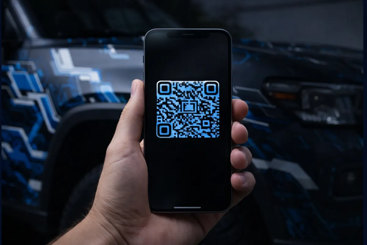 Adventure gallery mockup on phone showing QR Evolution photo stories