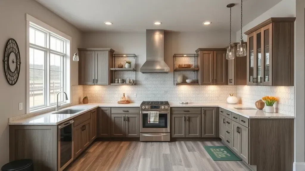 Remodeled Emigration Canyon kitchen with modern cabinetry, granite countertops, stainless appliances, mountain views, and hardwood floors.