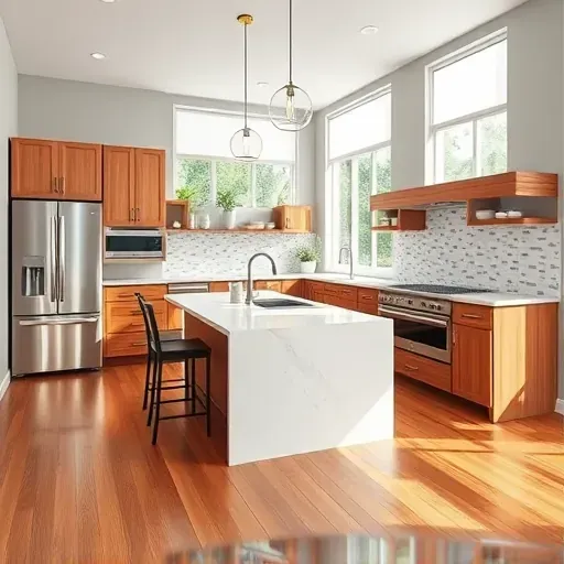 Renovated Cottonwood Heights kitchen with quartz countertops stainless steel appliances custom cabinetry hardwood floors and large windows