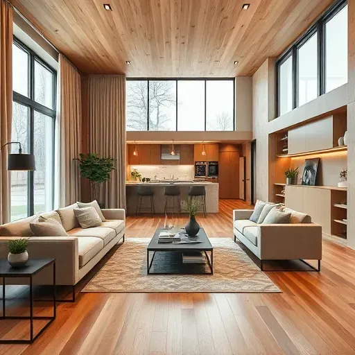 Beautifully designed living room in Salt Lake City blends modern elegance and comfort with natural wood, plush seating, and art.