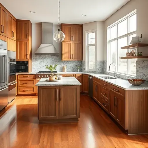 Modern renovated Riverton kitchen with granite countertops, stainless steel appliances, wooden cabinets, and natural light.