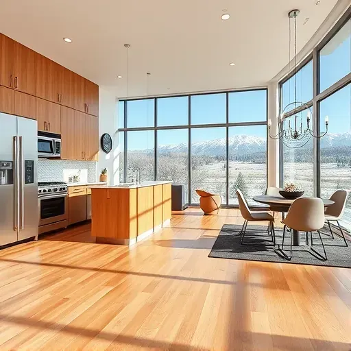 Modern remodeled Salt Lake City home interior with hardwood floors, custom cabinetry, stainless appliances, and mountain views.