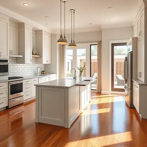 Remodeled Liberty Wells UT kitchen with modern appliances, quartz countertops, custom cabinetry, hardwood floors, and open layout