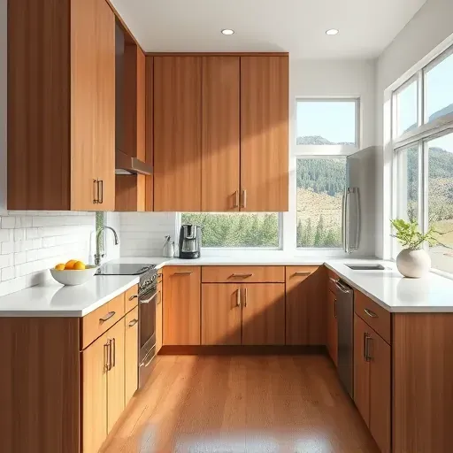 Meticulous East Bench UT kitchen remodel with modern wood cabinets, quartz counters, stainless appliances, and scenic views.