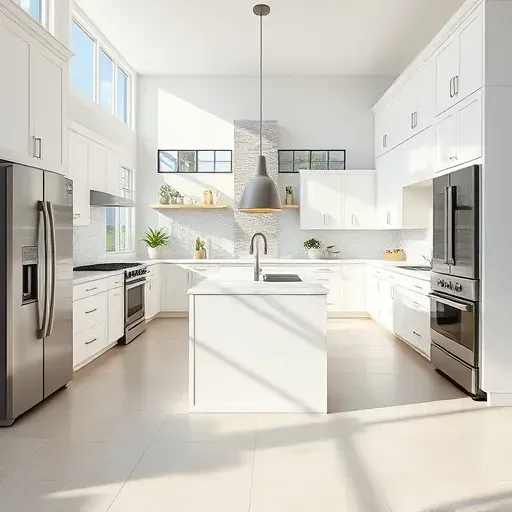 Modern remodeled kitchen in Bluffdale, UT features white quartz counters, stainless steel appliances, and custom cabinetry.