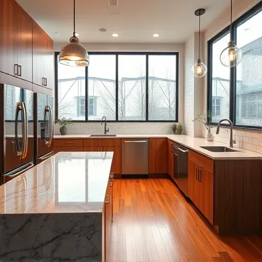 Remodeled Saratoga Springs kitchen with granite countertops, stainless steel appliances, custom wood cabinetry, and a spacious island