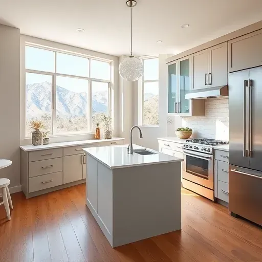 Remodeled Murray, UT kitchen with modern wood cabinetry, quartz island, subway tile backsplash, high-end appliances, and natural light.